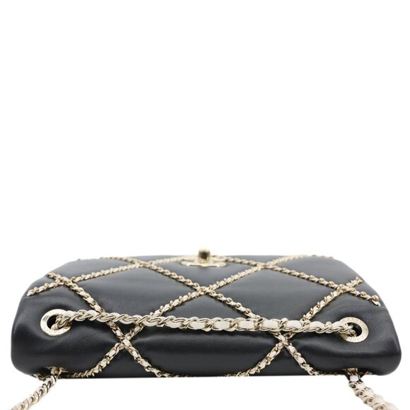 Chanel  Entwined Flap Small Lambskin Leather Chain Crossbody Black - Picture 5 of 14
